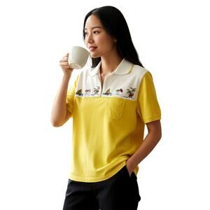 🌴🥥Vintage Coastal Grandma Polo Shirt 👕 Tropical Embroidery Petite Small🛖